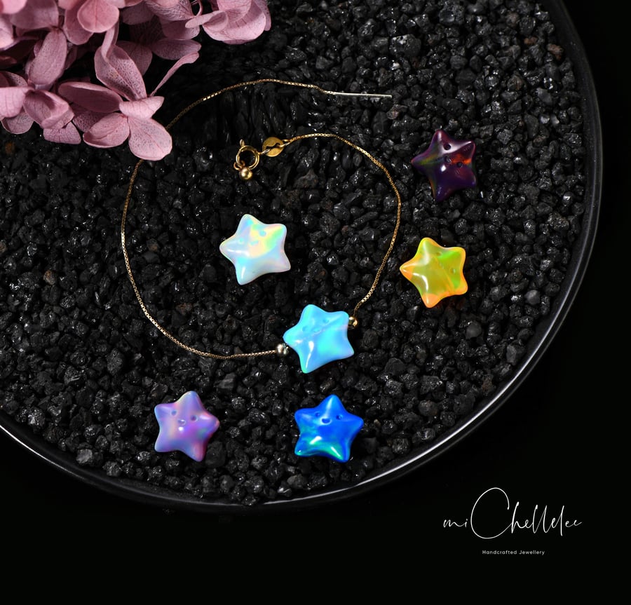 Large Star 3D Fire Opal Bracelet with 925 Sterling Silver Chain