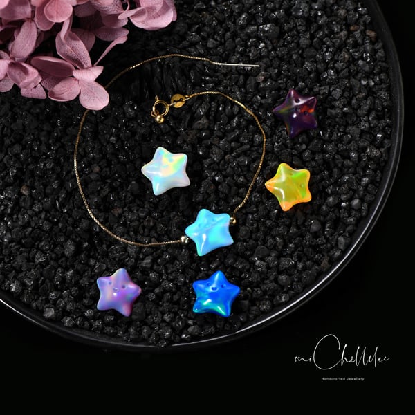 Large Star 3D Fire Opal Bracelet with 925 Sterling Silver Chain