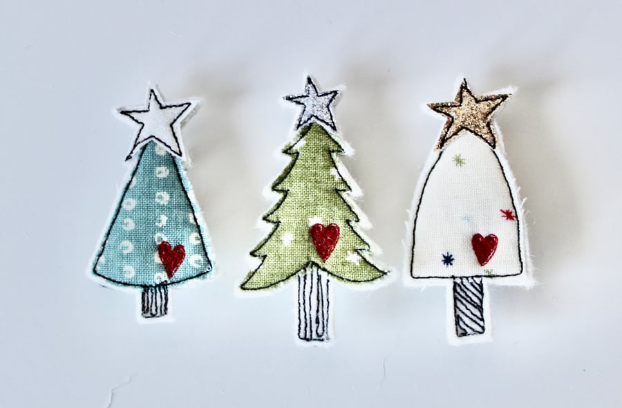 Set of Three Christmas Tree - Handmade Brooches