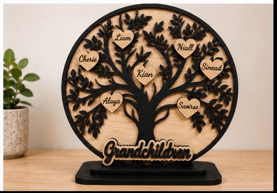 Image of Personalised Grandchildren Tree Family Tree with Names Grandparents Gift Wooden 