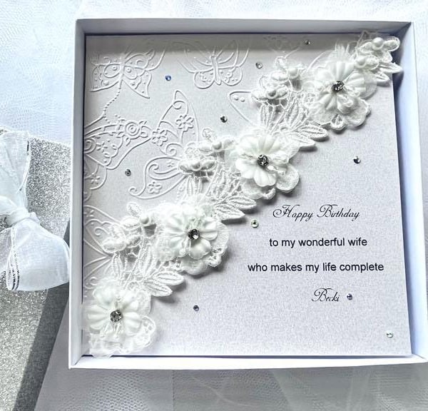 Luxury Handmade Personalised Wedding Card, Lace anniversary Card C030