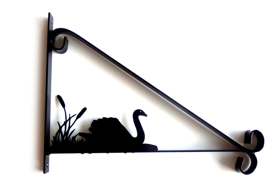 Swan and Reeds Silhouette Scroll Style Hanging Basket Bracket Solid Steel