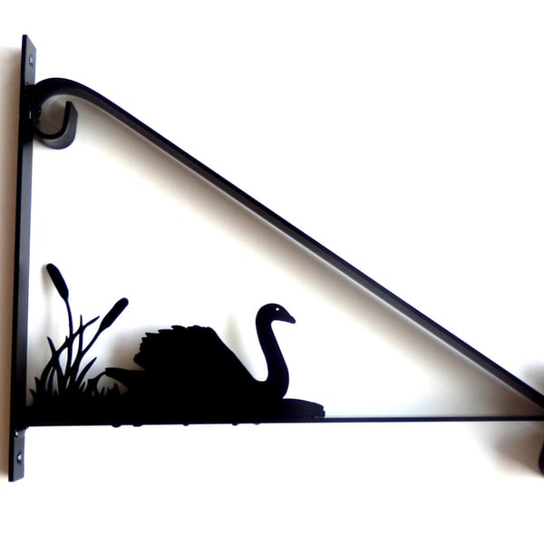 Swan and Reeds Silhouette Scroll Style Hanging Basket Bracket Solid Steel