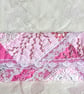 Hand Embroidered Pink Pouch, Upcycled Fabric Beaded Clutch, Lace Textile wallet