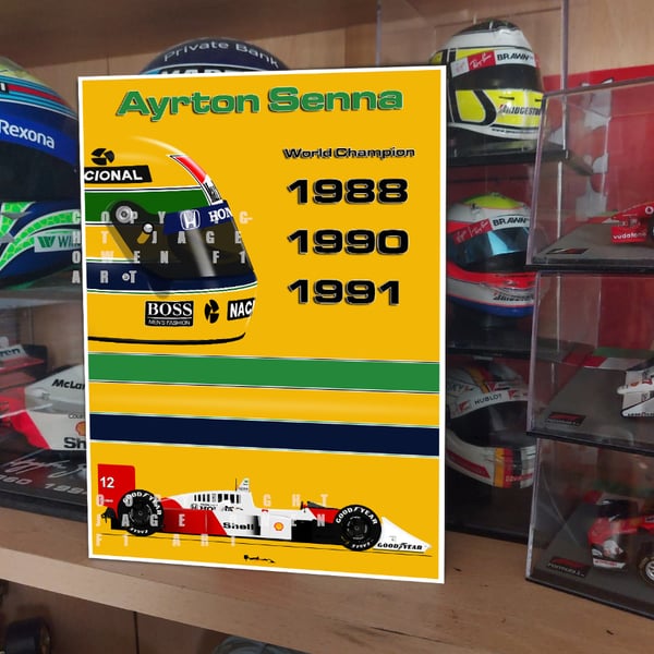 Ayrton Senna 3x Champion McLaren MP4-4 F1 Metal Sign Wall Art F1 Gift