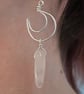 Silver Wire Crescent Moon and Rose Quartz Dangle Earrings, Sterling Silver Hooks - Image 3