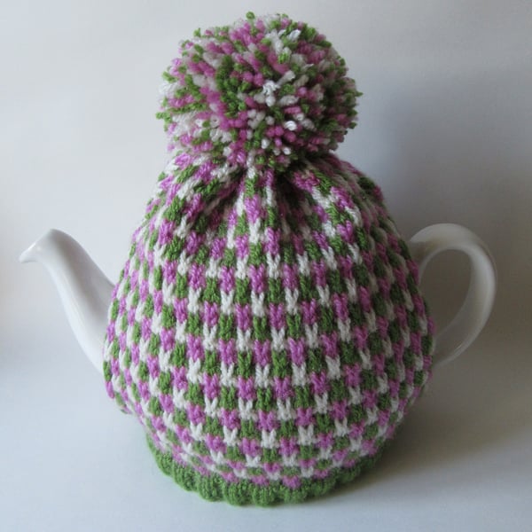Hand knitted tweed tea pot cosie - Saxifrage