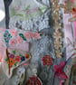 Vintage embroidery Upcycled slow stitching kit with threads, lace, ribbon