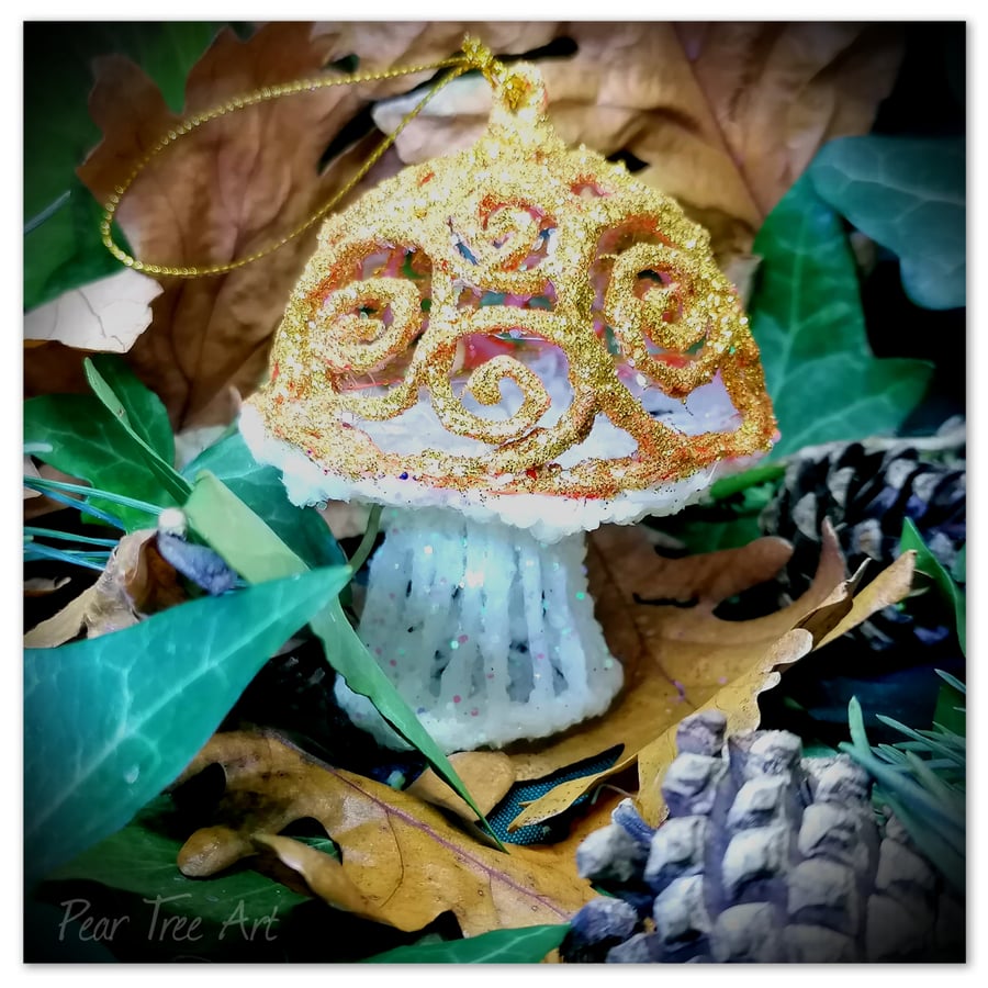 Gold Toadstool Christmas decoration