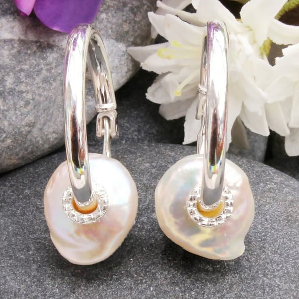 Pearl Earrings, Freshwater Pearl Earrings, Handmade, Sleeper Earrings, Pebble