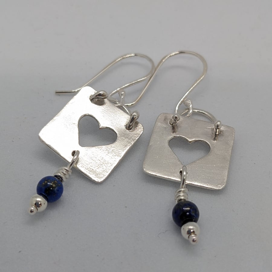 Handmade silver earrings with lapis beads