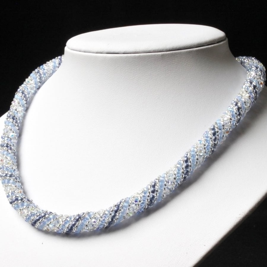 Light Blue Russian Spiral Necklace with Crystals