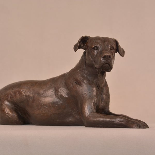 Lying Mixed Breed Rescue Dog Statue Small Bronze Resin Crossbreed Sculpture