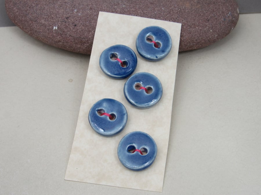 5 Small Round Ice Blue Ceramic Buttons