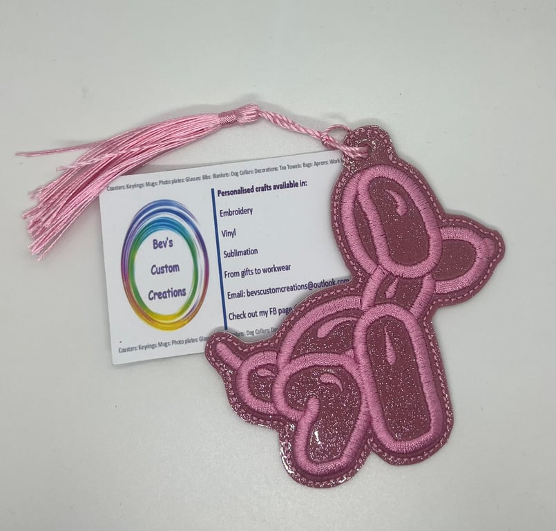 Balloon dog embroidered bookmark