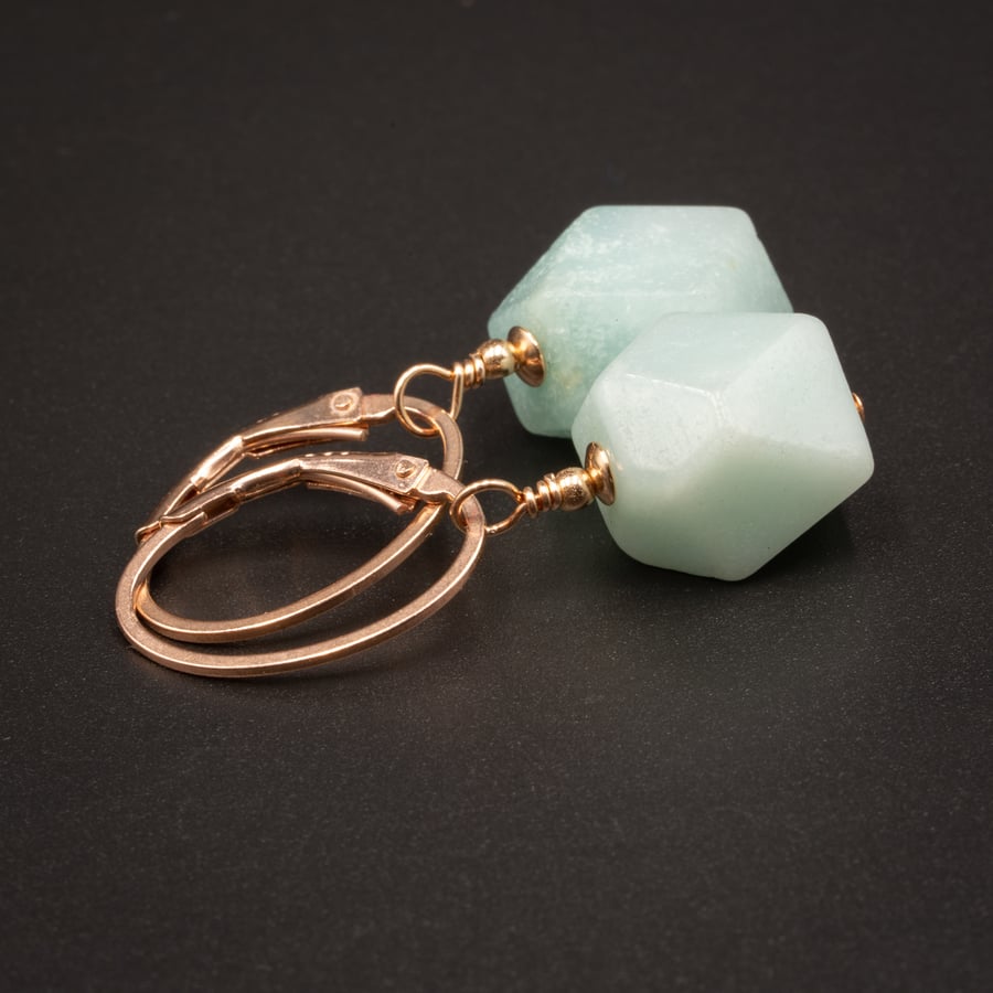Amazonite and rose gold drop earrings, Virgo jewelry