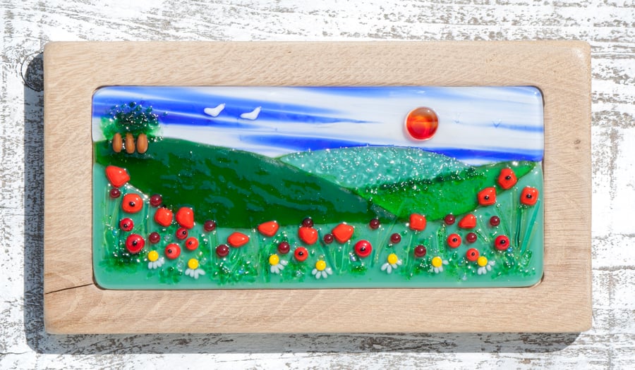 Fused Glass Picture with Countryside Scene