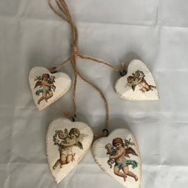 Cherubs Wooden Hanging Hearts Christmas Valentines Love Decoration Blue