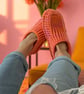 Pink & Orange Crochet Slipper Socks – Handmade Cosy Socks - Image 2