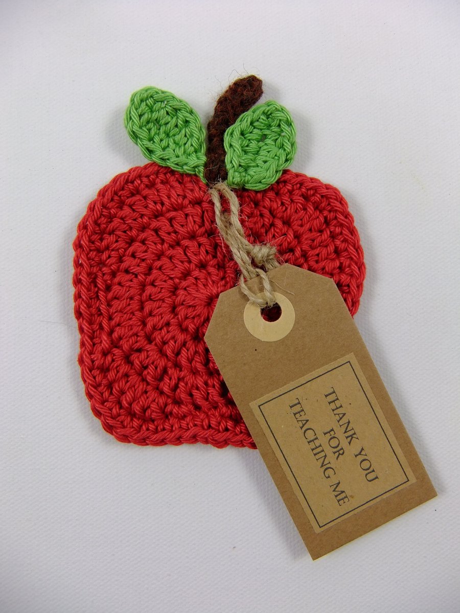 'Thank You for Teaching Me' Crochet Apple Coaster
