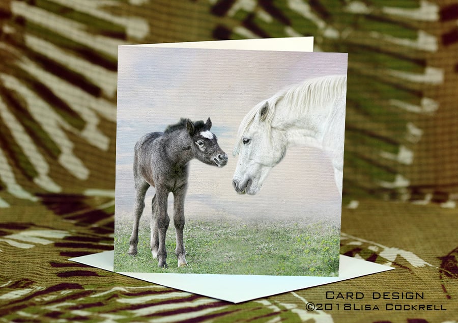 Exclusive Handmade Foal With Mum Card on Archive Photo Paper