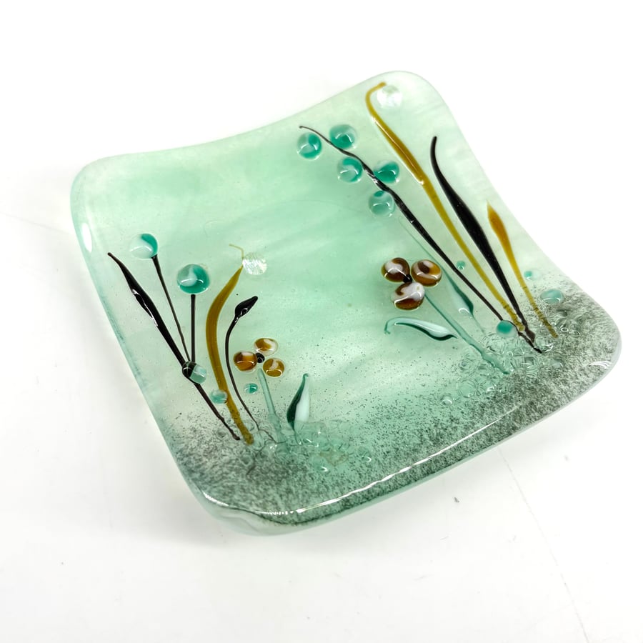 Fused Glass Trinket Dish with Pretty Floral Detail