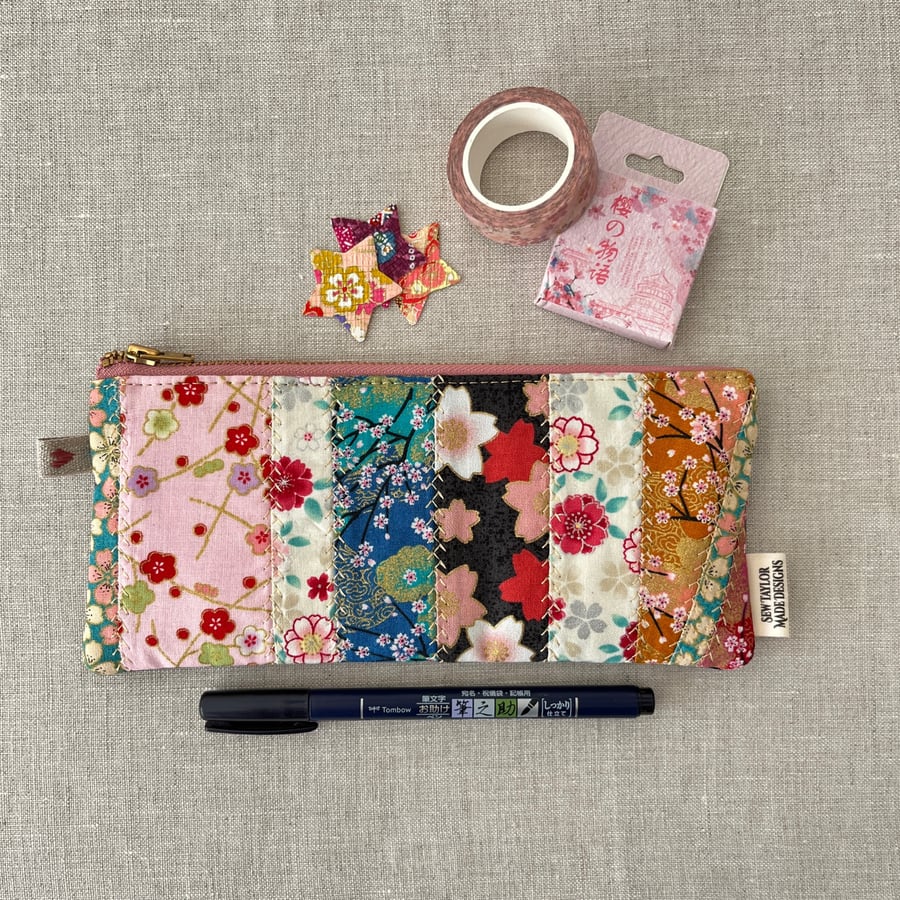 Pencil Case Floral Japanese Fabric Patchwork 