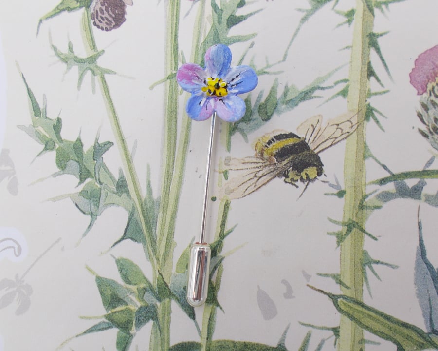 TINY Blue FORGET-ME-NOT PIN : Hand Painted Forget-Me-Not Flower Lapel Brooch