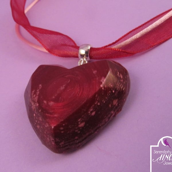 Red Heart Pendant Necklace with Jewel Enamel