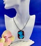 Handmade fused glass pendant with sterling silver and leather - Image 1