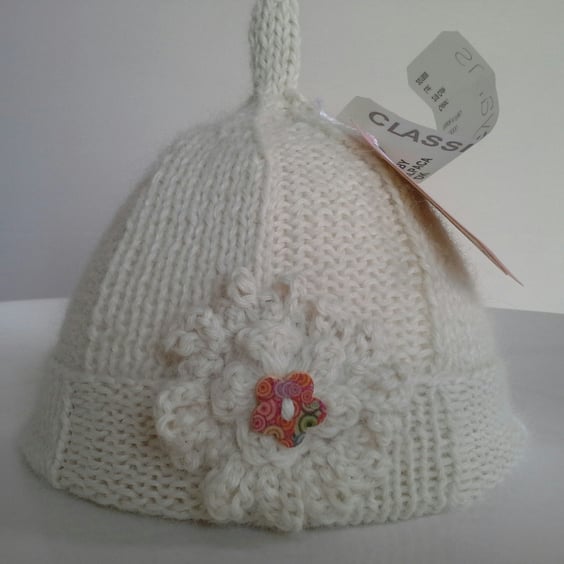 Hand Knitted Luxury Pure 'Baby Alpace'  Baby  Pixie Hat  0-6 months