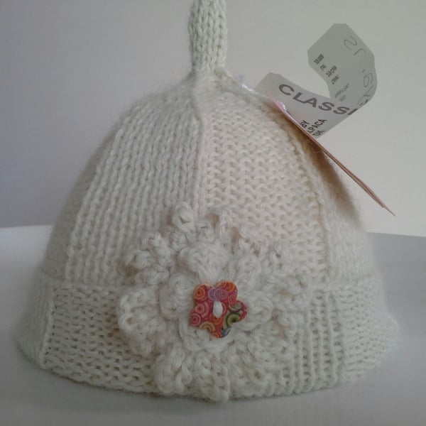 Hand Knitted Luxury Pure 'Baby Alpace'  Baby  Pixie Hat  0-6 months