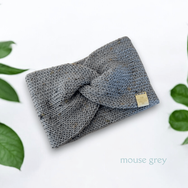 Knitted Headband Women's Soft Merino Alpaca Wool Blend Earwarmer Mouse Grey