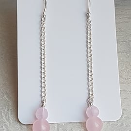Gorgeous Rose Quartz Dangly Chain Earrings.