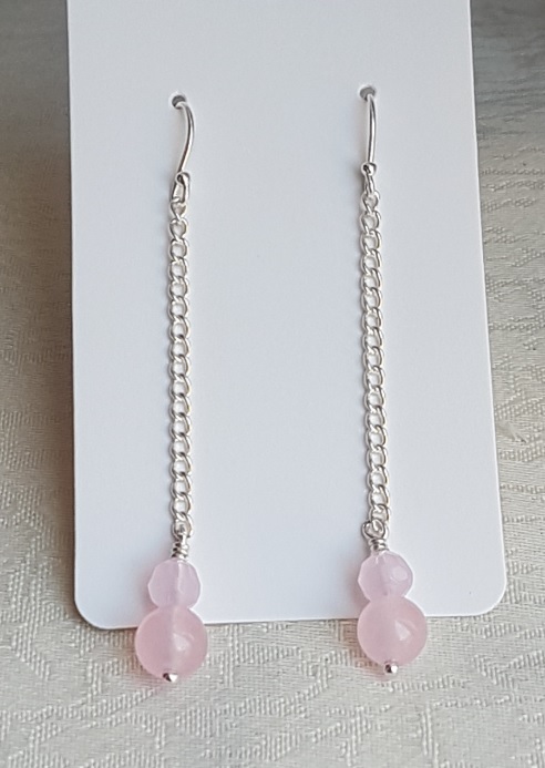 Gorgeous Rose Quartz Dangly Chain Earrings.