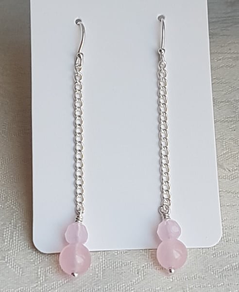 Gorgeous Rose Quartz Dangly Chain Earrings.