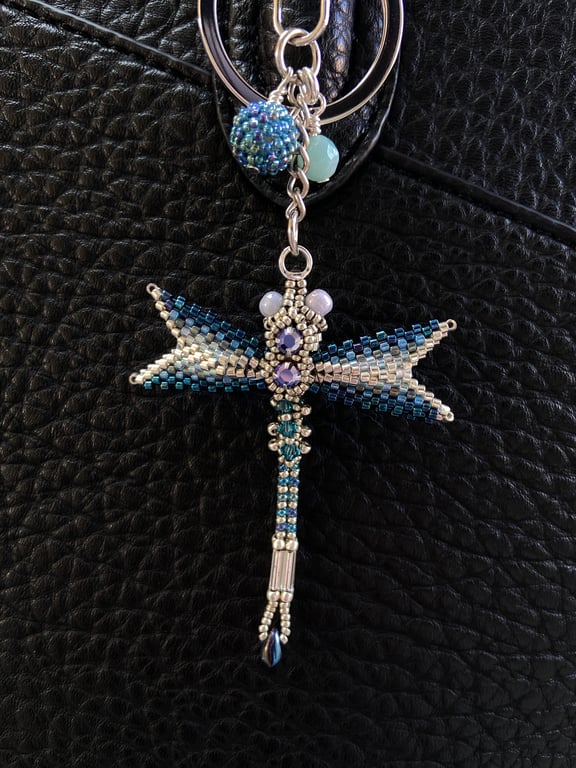 Dragonfly Bag Charm, Beaded Bag Charm