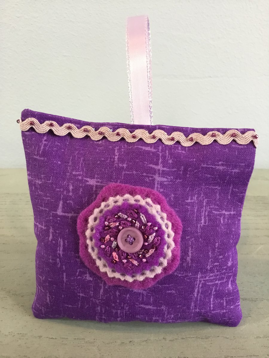 Hand Embroidered Amethyst Lavender Bag 