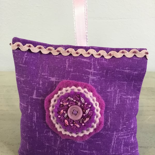 Hand Embroidered Amethyst Lavender Bag 