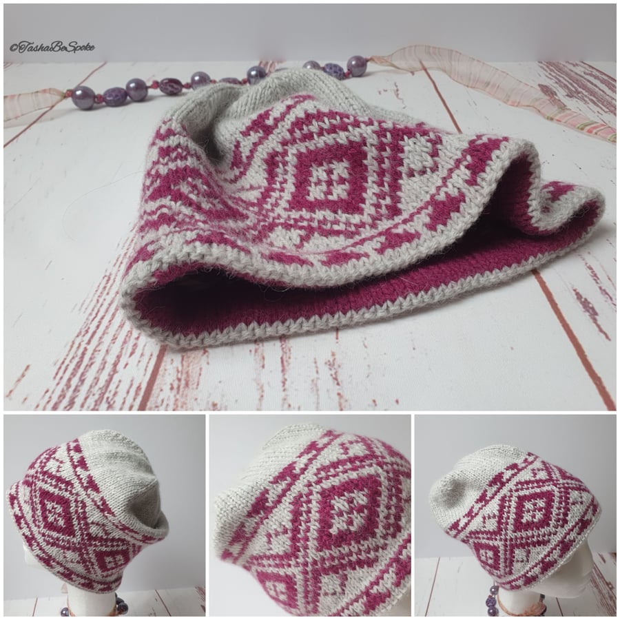 Hand knitted hat for women, Fair isle knit hat, Unique gift for her