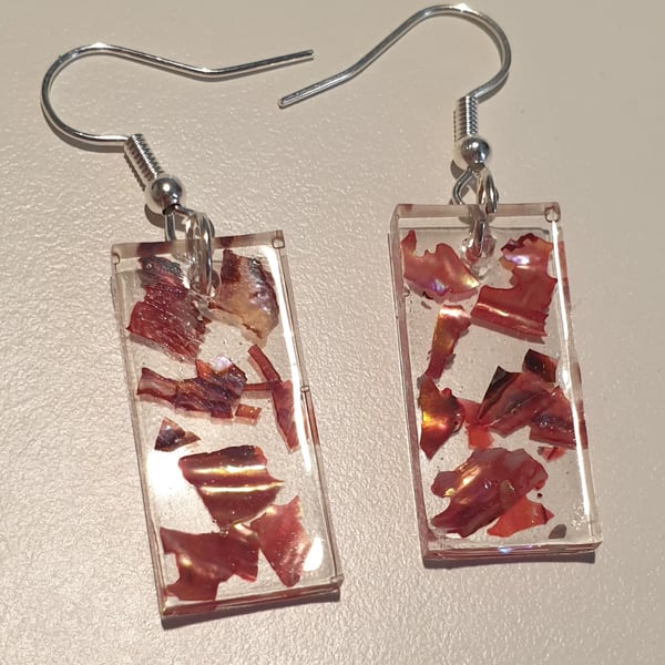 Rectangle red mother of pearl resin earrings