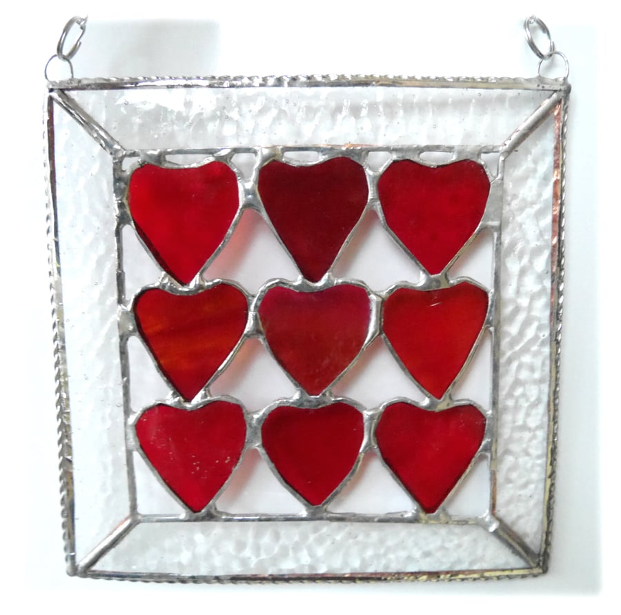 9 of Hearts Suncatcher Stained Glass Framed 015 Reds