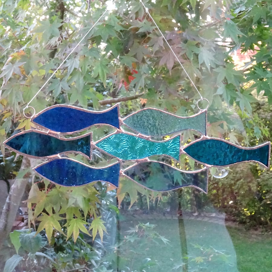 Stained Glass Shoal of 7 Fish Suncatcher Blue... Folksy