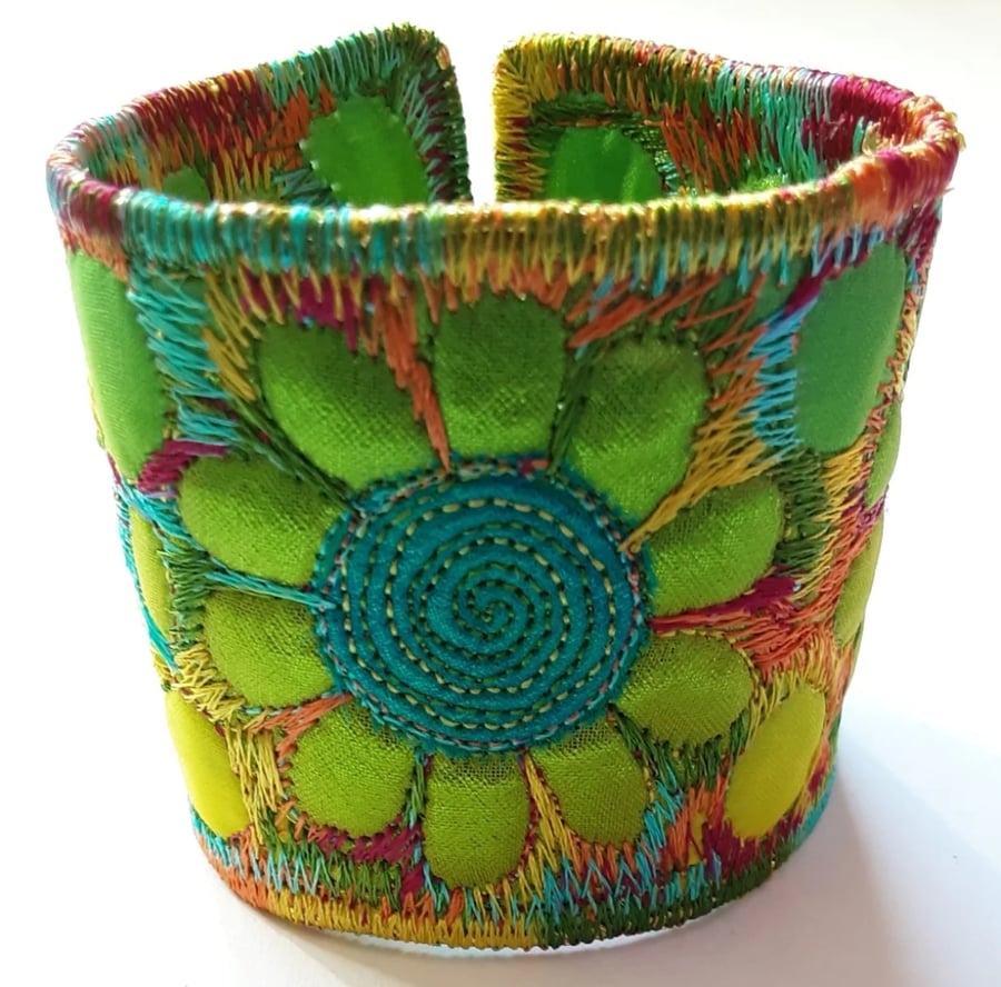Cuff - Fabric Bracelet with Free Machine Embroidery 