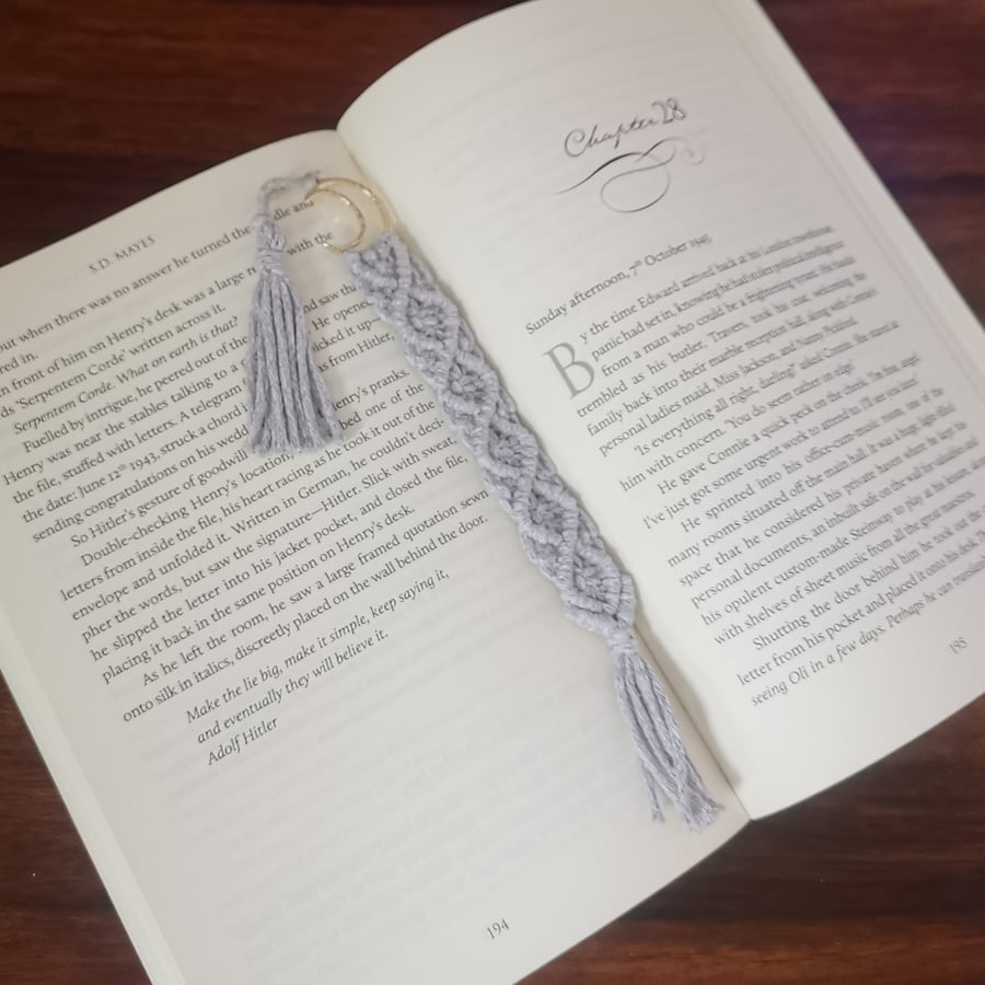 Moon Bookmark, Handmade Macrame Boho Inspired Reading - Grey FREE UK P&P