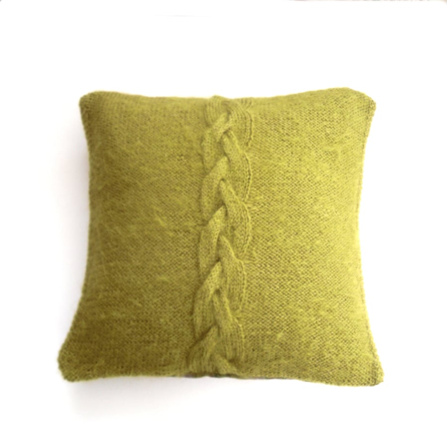 Green hand knit mohair cushion cover 14" x 14"