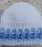 Baby Boy Hat, Blue and White Crochet Beanie Hats Preemie or 0 - 3 Months - Image 2