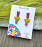 Geometric Polymer Clay Earrings - Purple Shimmer and Chartreuse Dangles - Image 3