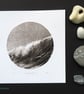 Sea, surf and gliding gulls black and white monoprint coastal beach scene - Image 2