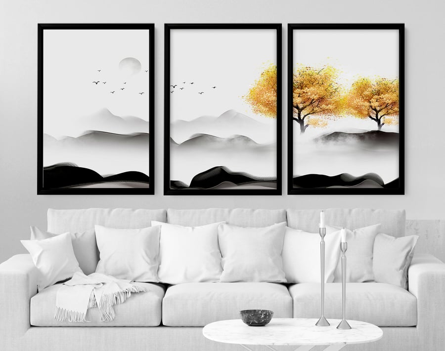 Office decor Set x 3 Wall art Prints, Home decor Japanese art, calming zen wall 